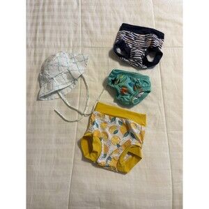 Baby boy Swimming Lot Busy Bee Smock Xs Sun Hat 6-12 Months Trunks Swim Diaper